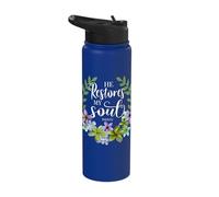 He Restores My Soul Bible Verse Psalm 23 3 Floral Wreath Stainless Steel Insulated Water Bottle