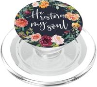 He Restores My Soul - Escritura Cristiana Verso de la Biblia PopSockets PopGrip para MagSafe