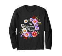 He Restores My Soul Verso de la Biblia Christian Floral Women Manga Larga