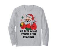 He Sees What You've Been Reading Santa Book Lover Christmas Manga Larga