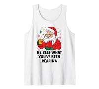He Sees What You've Been Reading Santa Christmas Book Lovers Camiseta sin Mangas