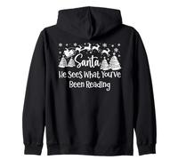 He Sees What You've Been Reading Santa Christmas Book Lovers Sudadera con Capucha