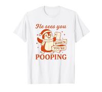 He Sees You When You’re Pooping Shirt Navidad Pingüino Camiseta