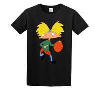 HE YE SHAN ZHA TIAO Hey Arnold Gerald Basketball Happy Birthday Unisex 100% Cotton Short-Sleeve T-Shirts Black S