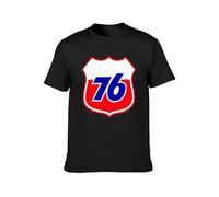 HE YE SHAN ZHA TIAO Union 76 Oil Petrol Retro Unisex 100% Cotton Short-Sleeve T-Shirts Black M