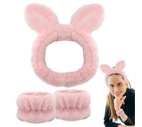 Head and Wrist Bands, Skin Care Face Wash Band, Yoga Headband, Plush Washband, Animal Ears Headband, Face Washing Band, Yoga and Facial Care Headband with Wrist Band for Washing Face