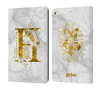 Head Case Designs Funda de Piel Tipo Libro con Licencia Oficial de Harry Potter Hufflepuff Aguamenti Deathly Hallows IX Compatible con Apple iPad 9.7 2017 / iPad 9.7 2018