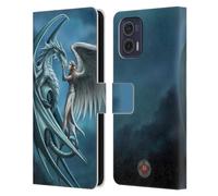 Head Case Designs Licenciado Oficialmente Anne Stokes Tapa Plateada Amistad de Dragón Carcasa de Cuero Tipo Libro Compatible con Motorola Moto G73 5G