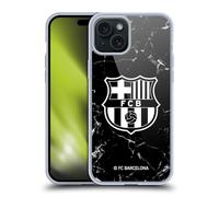 Head Case Designs Licenciado Oficialmente FC Barcelona Mármol Negro Patrones de Cresta Caso Funda de Gel Suave Compatible con Apple iPhone 15 Plus