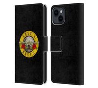 Head Case Designs Licenciado Oficialmente Guns N' Roses Logotipo de viñeta Arte Clave Carcasa de Cuero Tipo Libro Compatible con Apple iPhone 15