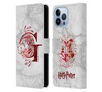 Head Case Designs Licenciado Oficialmente Harry Potter Gryffindor Aguamenti Deathly Hallows IX Carcasa de Cuero Tipo Libro Compatible con Apple iPhone 13 Pro MAX