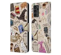 Head Case Designs Licenciado Oficialmente Harry Potter Patrón Hogwarts Reliquias de la Muerte XXXVII Carcasa de Cuero Tipo Libro Compatible con Samsung Galaxy A13 (2022)