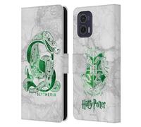 Head Case Designs Licenciado Oficialmente Harry Potter Slytherin Aguamenti Reliquias de la Muerte IX Carcasa de Cuero Tipo Libro Compatible con Motorola Moto G73 5G