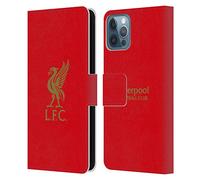 Head Case Designs Licenciado Oficialmente Liverpool Football Club Logotipo De Oro En Rojo Pájaro Hígado Carcasa de Cuero Tipo Libro Compatible con Apple iPhone 12 / iPhone 12 Pro