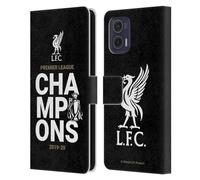Head Case Designs Licenciado Oficialmente Liverpool Football Club Tipografía Negra 2020 Campeones Carcasa de Cuero Tipo Libro Compatible con Motorola Moto G73 5G