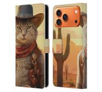 Head Case Designs Licenciado Oficialmente Michael David Ward Kitty Cowboy Animales Funda de Cuero Tipo Cartera Compatible con Apple iPhone 17 Pro MAX