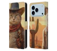 Head Case Designs Licenciado Oficialmente Michael David Ward Kitty Cowboy Animales Funda de Cuero Tipo Cartera Compatible con Apple iPhone 17 Pro
