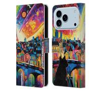 Head Case Designs Licenciado Oficialmente Michael David Ward Un Gato a Medianoche en París Arte Psicodélico Funda de Cuero Tipo Cartera Compatible con Apple iPhone 17 Pro