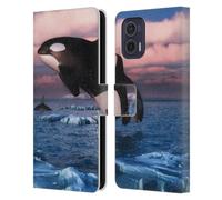 Head Case Designs Licenciado Oficialmente Simone Gatterwe Ballenas asesinas La Vida en el mar Carcasa de Cuero Tipo Libro Compatible con Motorola Moto G73 5G