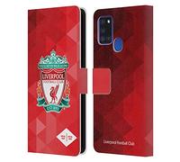 Head Case Designs Officially Licensed Custom Customised Personalised Liverpool Football Club Crest Geometric Red Logo 1 Carcasa de Cuero Tipo Libro Compatible con Samsung Galaxy A21s (2020)