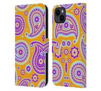 Head Case Designs Perturbación Celestial Colourful Paisley Funda de Cuero Tipo Cartera Compatible con Apple iPhone 15 Plus