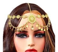Head Chain for Women Gold Color Coins Tassel Bridal Rhinestone Hair Chain Headdress Wedding Accessories Headpiece para ocasiones especiales y festivales(Gold 3)