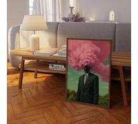 Head in The Clouds Retro Surreal Art Surreal Cloud Art Pink and Green Artwork Surreal Living Room Home Wall Decor(40x60cm/Frameless)