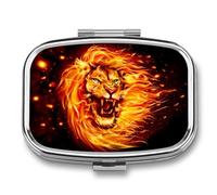 Head of Agressive Lion in Flames Pastillero portátil para organizar pastilleros de viaje para bolsillo