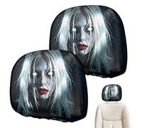 Head Rest Cover for Car 2 Pieces Elastic Washable Fun Spooky Decor