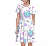 Head - Vestido de manga corta para mujer, acampanado, hasta la rodilla, con cintura elástica y bolsillos para uso diario, Negro, XL