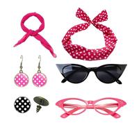 Headband, 1950s Outfit Accessories with Headband Drop Earrings, Vintage Print Dangle Paño Scarf Glasses, Retro Costume Set for Women, Red White, 130g