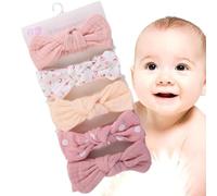 Headband Bows For Girls - Girl Headbands With Bows | Elastic Babý Hair Accessories | Set Of 5 Stretchy Soft Knot Headbands, Large Bow Design, Photo Props For Kids