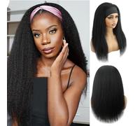 Headband Wig Human Hair 14 Inch Yaki Straight Glueless None Lace Front Wigs for Black Women Wear and Go Wigs 180% Density