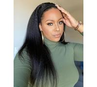 Headband Wig Human Hair 20 Inch Yaki Straight Glueless None Lace Front Wigs for Black Women Wear and Go Wigs 180% Density