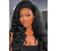 Headband Wig Human Hair 26 Inch Yaki Straight Glueless None Lace Front Wigs for Black Women Wear and Go Wigs 180% Density