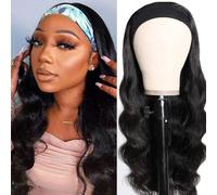 Headband Wig Human Hair Body Wave 16 Inch Glueless None Lace Front Wig Brazilian Virgin Hair Wear and Go Wigs for Black Women 150% Density Wigs Natural Black Color