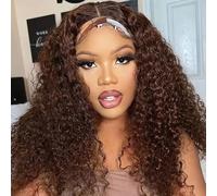 Headband Wig Human Hair Peluca de cabello humano Glueless Wig Human Hair None Lace Front Wigs Deep Wave Curly Brazilian Natural Women Hair 150% Density Chocolate Brown 18 Inches(45 cm)
