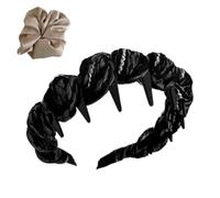 Headbands with Teeth for Women Makeup,Fashion Elastic Non Slip Comb Hair Hoop,Yarn Wrapped Headband Wide Tooth Hairband (Black)