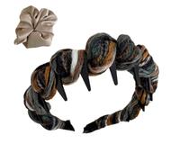 Headbands with Teeth for Women Makeup,Fashion Elastic Non Slip Comb Hair Hoop,Yarn Wrapped Headband Wide Tooth Hairband (Brown)