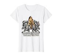 Headbanging Around The Christmas Tree Metal Navidad Camiseta gráfica económica, Mujer, Blanco, L