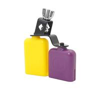 Headerbs Cencerro Bicolor de Tamaño Mediano, Amarillo Púrpura, Instrumento de Percusión de Plástico de Metal Duradero con ángulo Ajustable, Accesorio de Tambor de Colores Vivos de 16 Cm para Amantes
