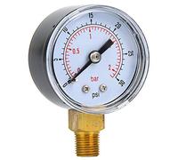 Headerbs Manómetro Mecánico, Escala Doble Tipo Puntero con Cubierta de Esfera Transparente y Caja de Metal, para Aire, Aceite, Agua, Conexión Inferior BSPT de 1/8 de Pulgada (0-30 psi, 0-2 bar)