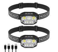 Headlamp Rechargeable - LED 350 Lumen Motion Sensor for Adults, 6 Modes Flashlight with Red Light and Long Battery Life, Outdoor Headlamp for Hiking Camping Running Fishing 2.64 Inches