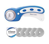 Headley Tools Cortador giratorio de 45 mm con 5 cuchillas giratorias adicionales, cortador giratorio ergonómico con bloqueo de seguridad para tela, costura, acolchado, tela, papel, cuero, manualidades