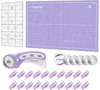 Headley Tools Juego de cortadores giratorios: cortador de tela 45 mm, 5 cuchillas adicionales, alfombrilla A3, regla de acolchado y clips de costura