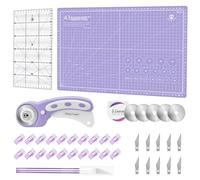 Headley Tools Juego de cortadores giratorios: cortador de tela de 45 mm, 5 cuchillas giratorias adicionales, alfombrilla de corte A3, regla de acolchado y clips de costura, juego de cuchillos para