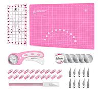Headley Tools Rotary Cutter Set - 45mm Fabric Cutter, 5 Replacement Rotary Blades, A3 Cutting Mat, Quilting Ruler and Sewing Clips, Craft Knife Set, Ideal for Crafting, Sewing, Patchworking, Pink