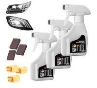 Headlight Restorer, Headlight Cleaner, Heavy Duty Cleaner, Headlight Repair Fluid, Automotive Headlights Renewal and Restoration Kit, with Coating Agent, Towel and Sponge (3pcs)