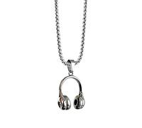 Headphone Pendant Necklace- 60cm Stainless Steel Chain Necklace, Music Lover Jewelry | Retro Headset Charm Necklacefor Men and Women, Lightweight Fashion Accessory, DJ Inspired Pendant, Hip Hop Stre