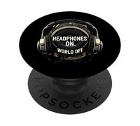 Headphones On World Off Music Audio Listener PopSockets PopGrip Adhesivo